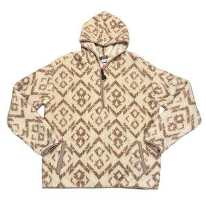 CINCH 1/2 Zip Cream Tan Sherpa Pullover Hoodie Southwest Aztec Soft Fluffy L NWT